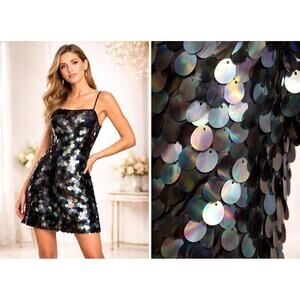 Black Iridescent Sequin Spaghetti Strap Mini Dress Sz XXL NWT